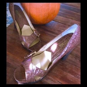 Michael Kors Brown Alligator Peep-Toe Heels